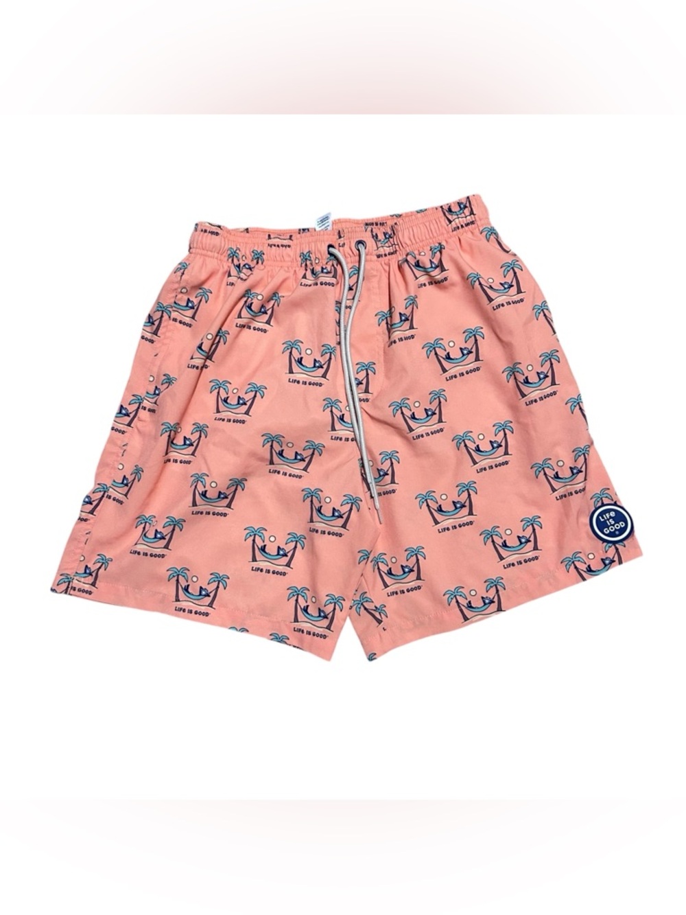 Life Is Good Lined Swim Trunks Shorts Size S Beach Hammock Palm Tree UPF 50+